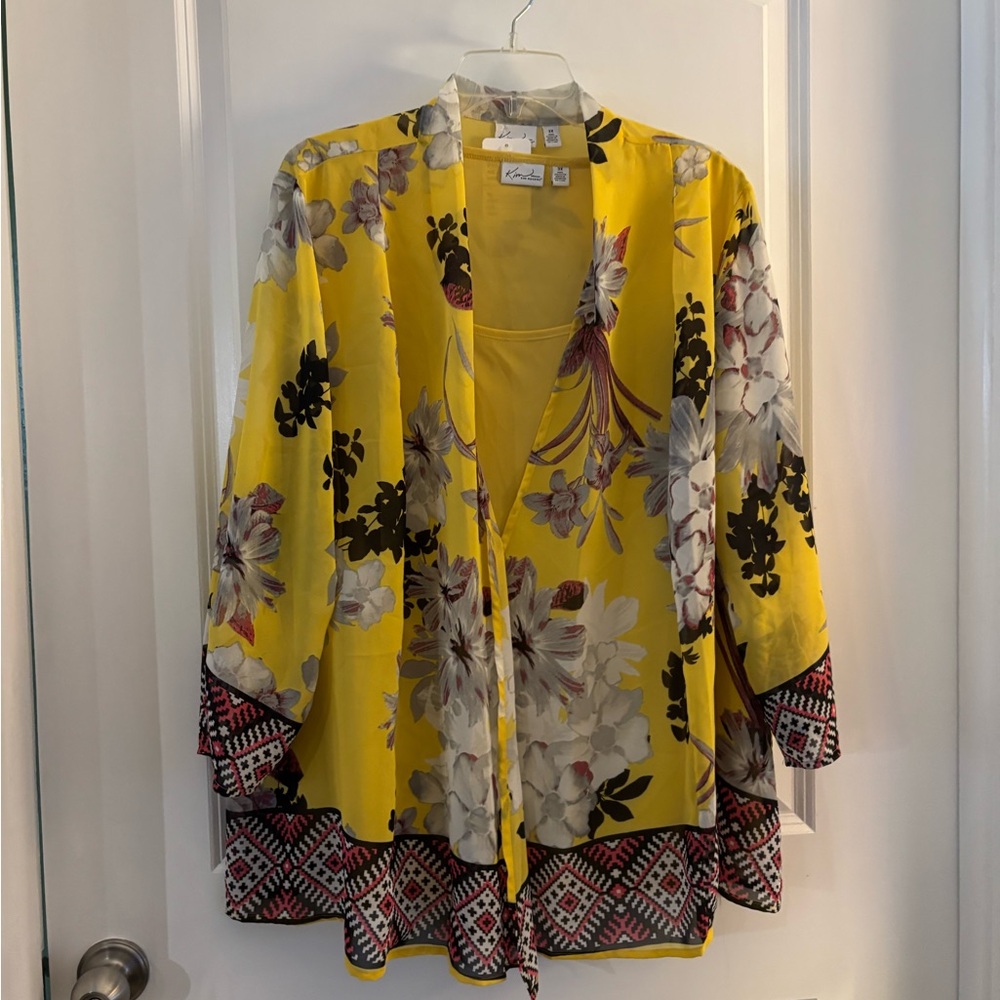 Kim RogerYellow Floral Kimono Top Sz 3X